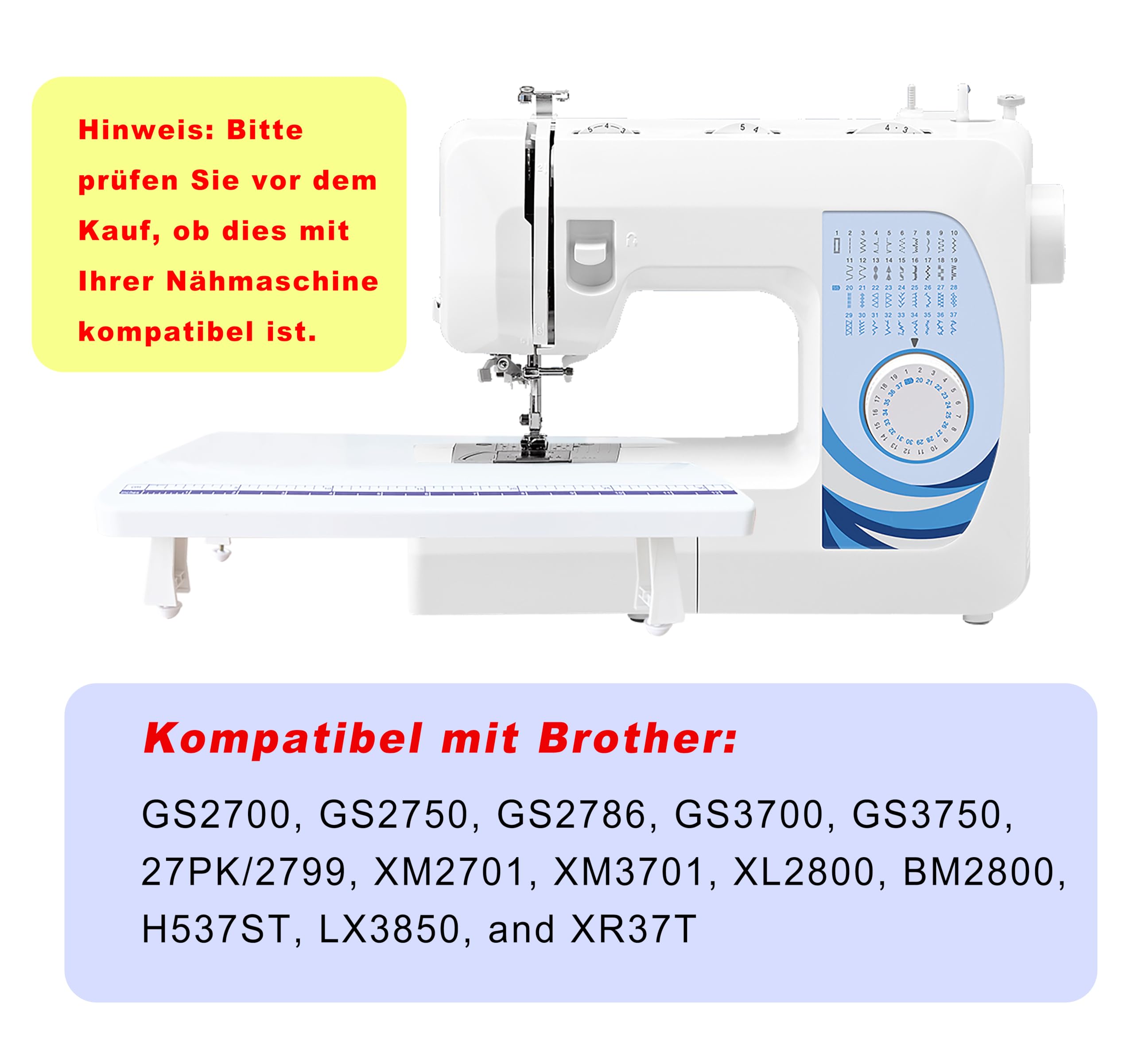 StitchTech Nähmaschinen-Erweiterungstisch – kompatibel mit Brother GS2700, GS2750, GS2786, GS3700, GS3750, 27PK/2799, XM2701, XM3701, XL2800, BM2800, H537ST, LX3850 und XR37T