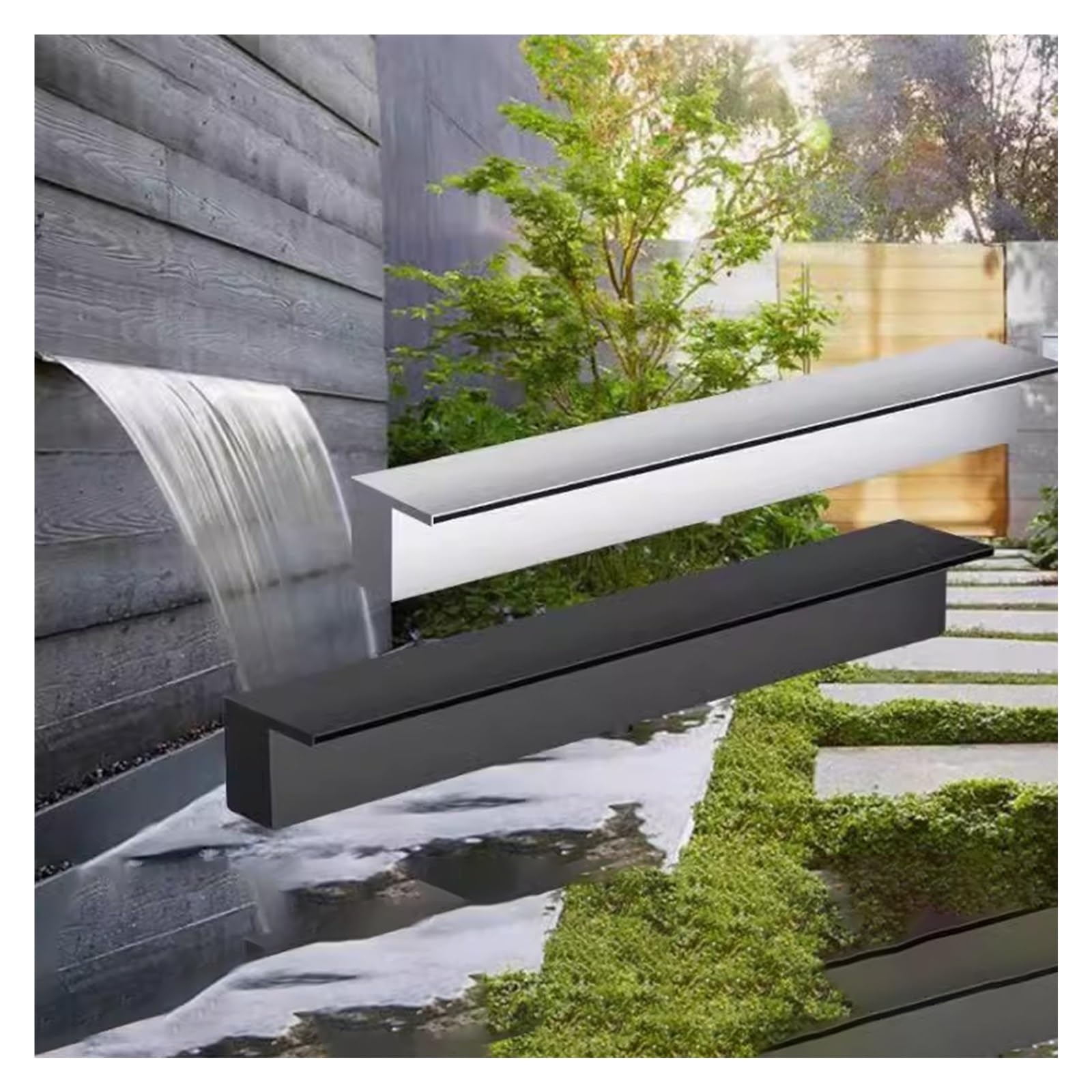 Generico Kit Cascata con Tubo corrugato per Esterni, Kit Cascata in Acciaio Inox per laghetti Esterni – Fontana d'Acqua Fai-da-Te a Incasso con raccordi per Giardino, Patio, Cortile e Decorazione per