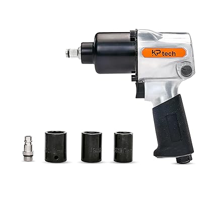 KP TECH Air Impact Wrench BK-PW12 | 7000 RPM | 610 NM (450FT) | 12.5 MM Square Drive | Twin Hammer Mechanism | Heavy Duty Pneumatic Wrench | With 3 Pcs Socket | With Forward Reverse Function
