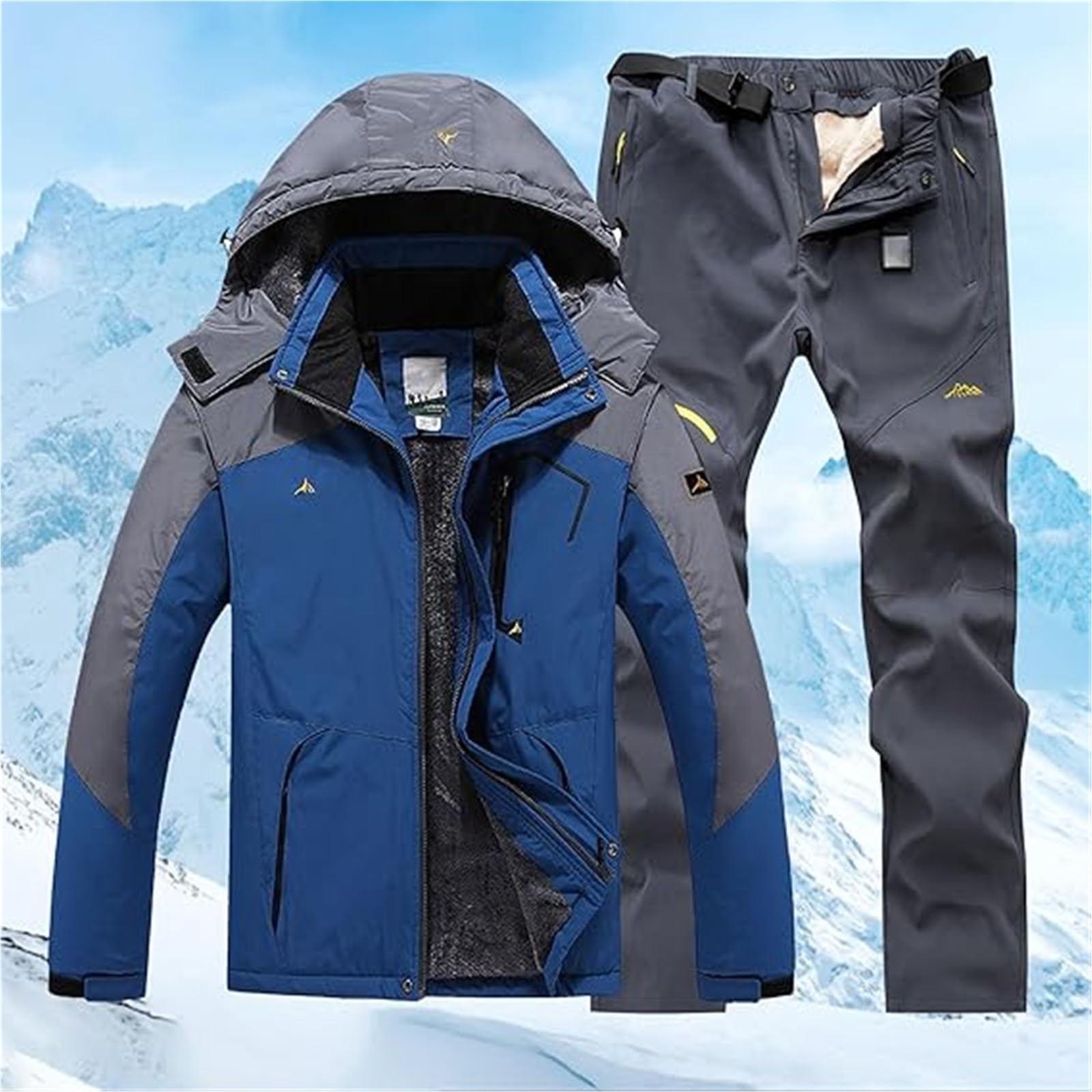 Dwuczęściowy Męski Komplet Narciarski, Modny Zimowy Ciepły Outdoorowy Z Kapturem Wiatroszczelny Komplet Snowboardowy Dla Mężczyzn, Snowboard Outdoor Wodoodporny Wiatroszczelny Innych