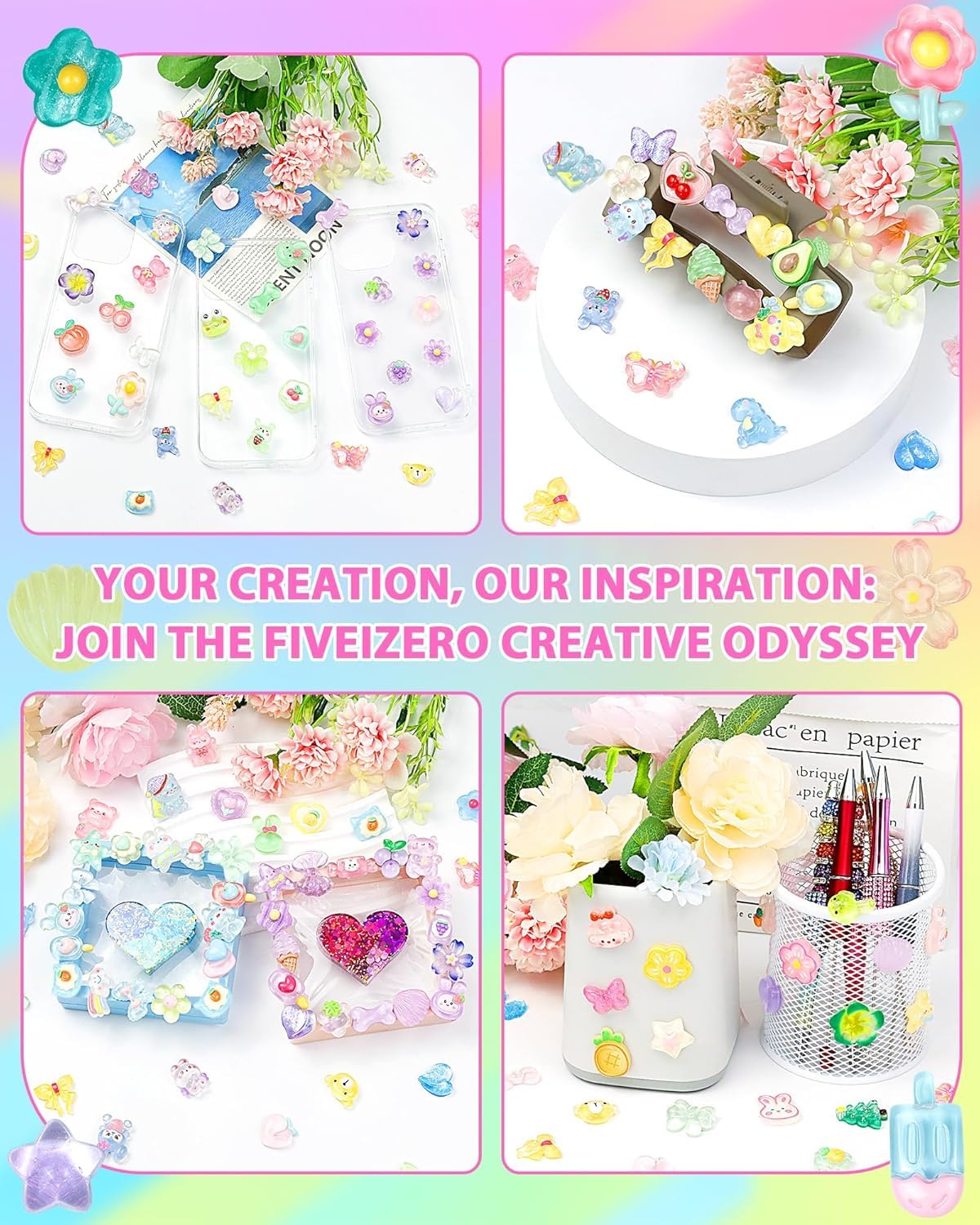 60 Stück Süße Slime Charms Set Buntes uit vlakke hars Charms, Kawaii Cartoon Stijlen Decoraties voor DIY Knutselen, Telefoonhoesjes, Nagelontwerp en Scrapbooking