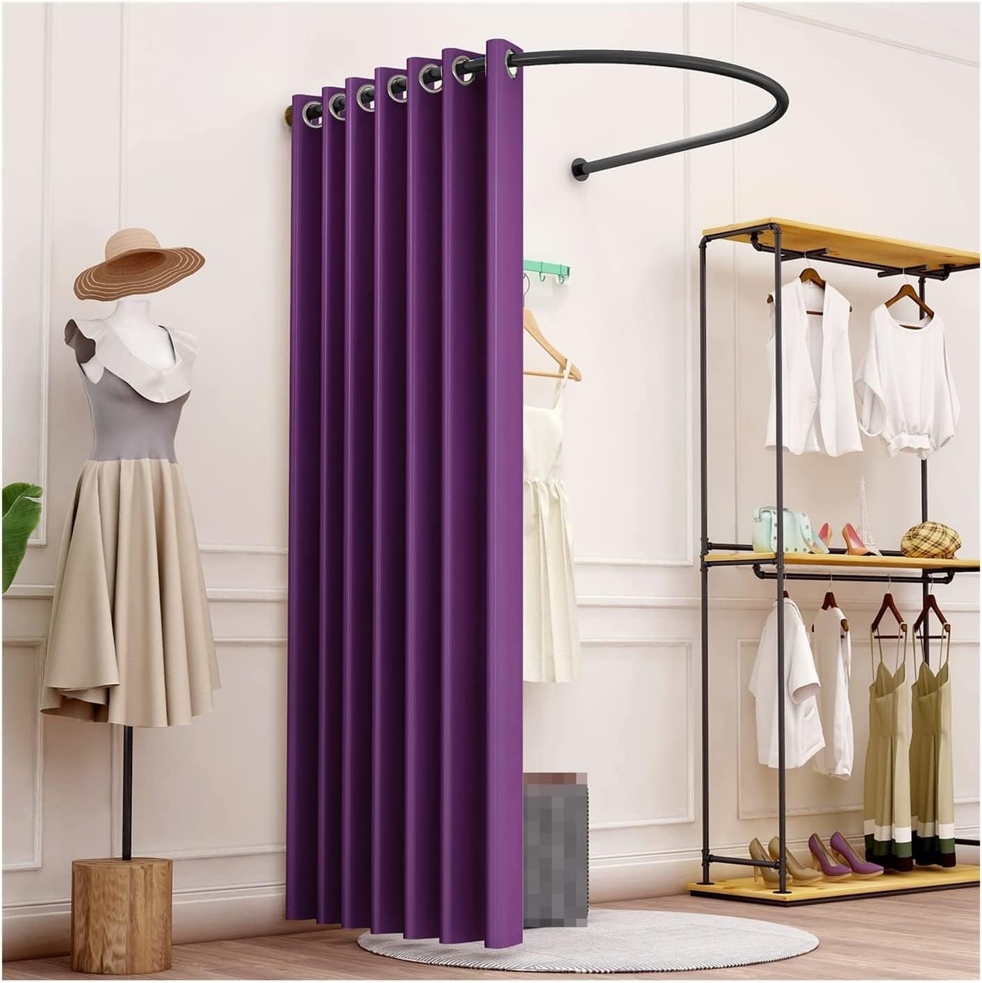 Fitting Room U- Shaped Fitting Room Clothing Store Movable Changing Room Privacy Protection Dressing Room for Shopping Malls Office Portable