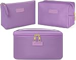 MAANGE Makeup Bag Waterproof Travel Cosmetic Bag PU Leather Cosmetic Pouch Portable Makeup Organizer Bag Large Capacity Toiletry Bag Multifunctional Storage Make Up Bag for Women (Pink, 3Pcs)