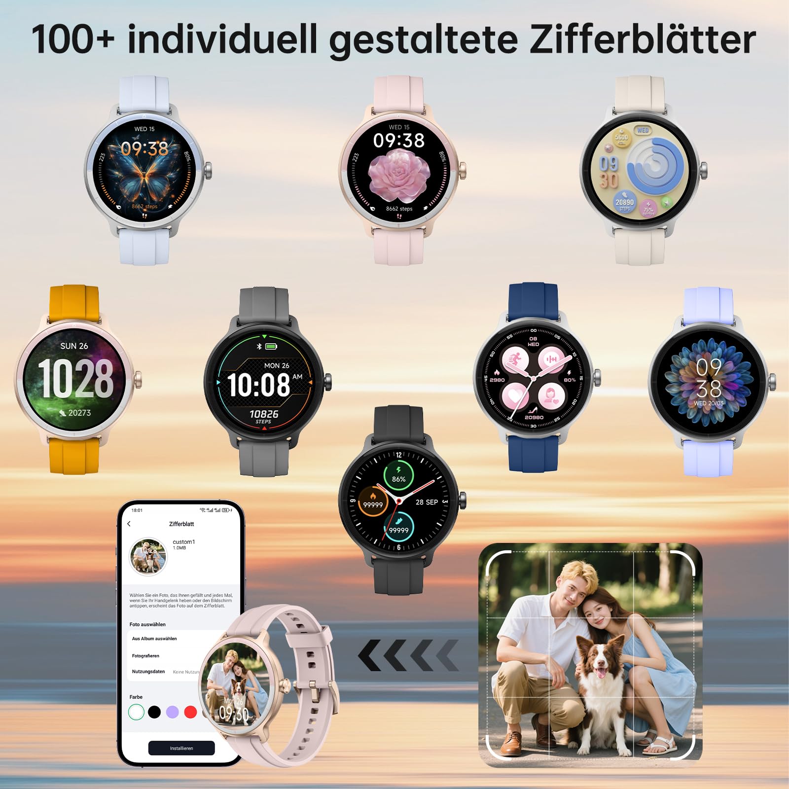 Smartwatch Damen Herren – 1.27" Smart Watch mit Bluetooth Anrufe, WhatsApp/App-Benachrichtigungen, Herzfrequenz, Schlafmonitor, 120+ Sportmodi, IP68 Wasserdicht – Fitnessuhr Kompatibel mit iOS Android
