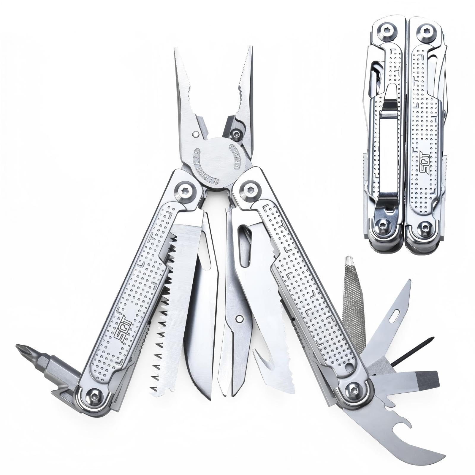 SQT 2048 Multiherramienta 20 en 1, regalos para hombres, plegable y autobloqueante, multiherramienta profesional para bricolaje, camping al aire libre y reparaciones del hogar...