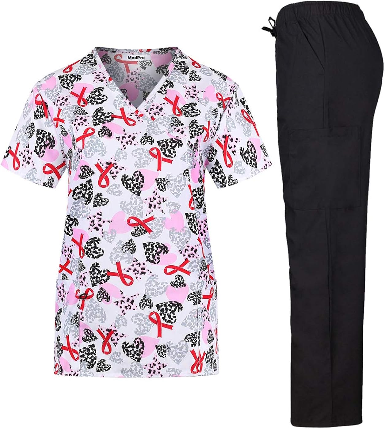 MedPro Women's Printed Medical Scrub Set Mock Wrap Top and Pants