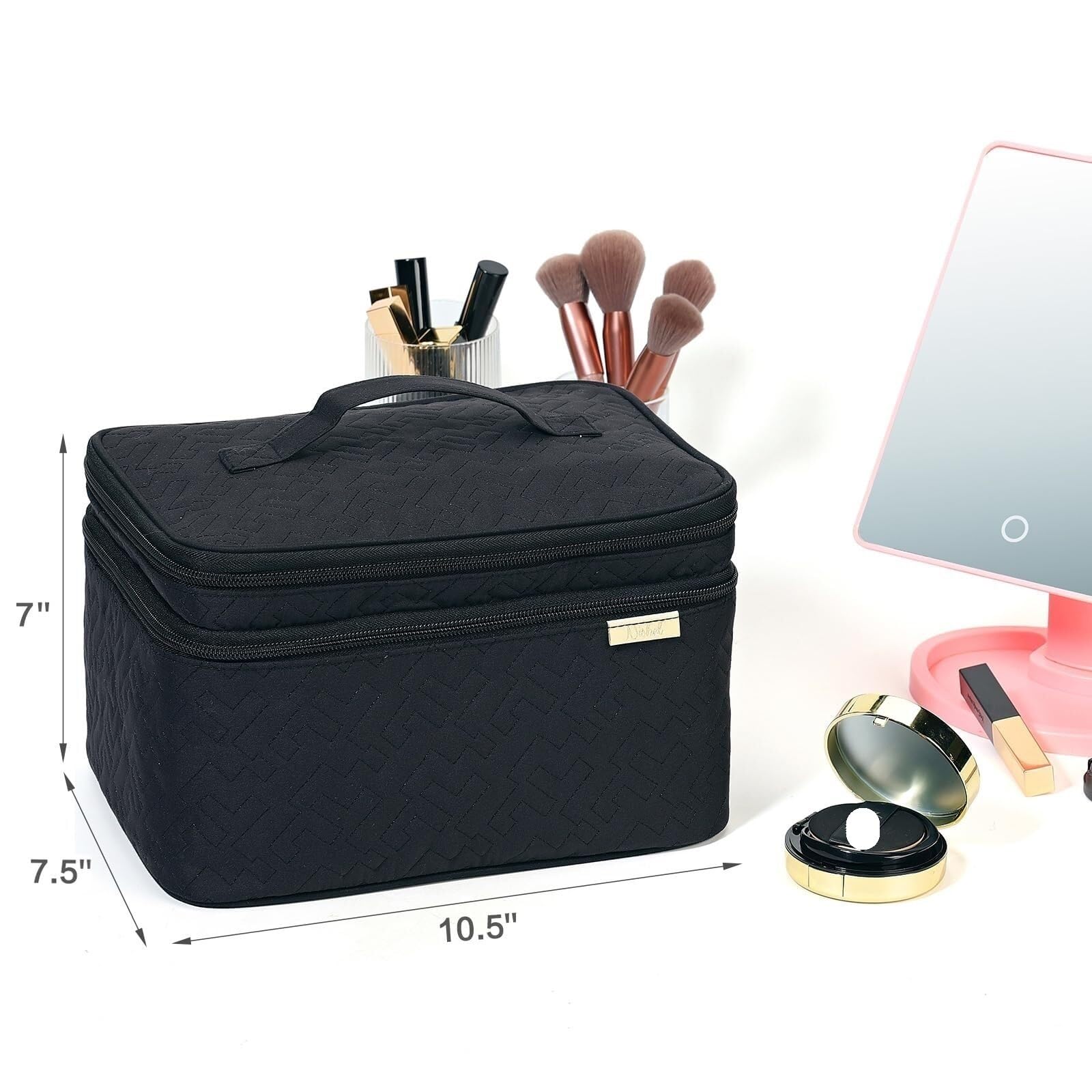 Porta Trucchi Pochette Trucchi Borsa Cosmetica Da Viaggio A Doppio Strato For Borsa Da Toilette Portatile For Bottiglia Da Viaggio For Donna Trousse Trucchi Donna(Black)