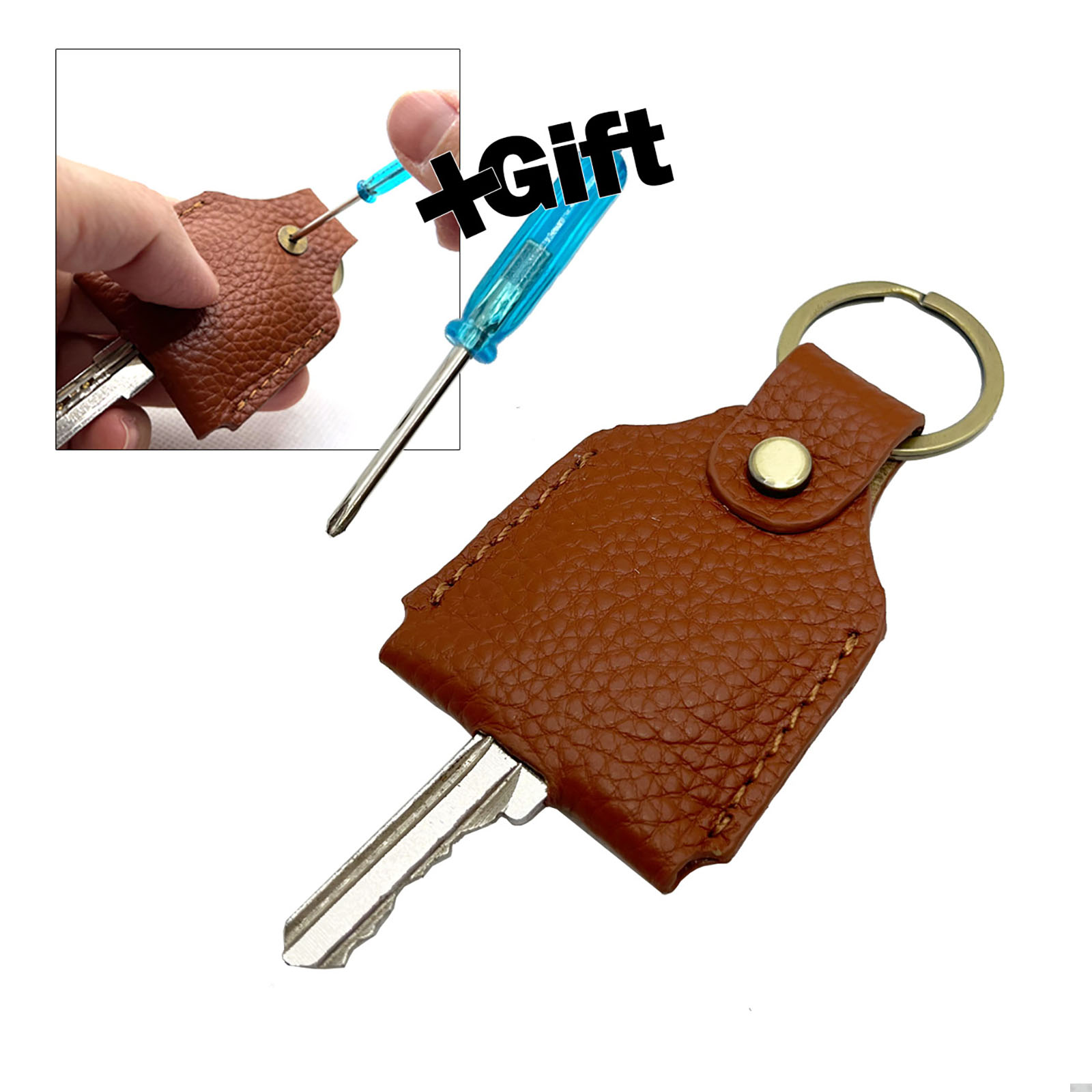 Della Stella Genuine Leather Key Ring, Holder, and Sleeve