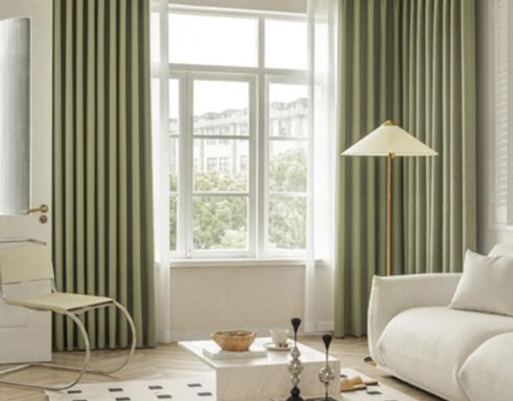 Rideaux occultants modernes en chenille vert unie L96xH138cm | Salon et chambre