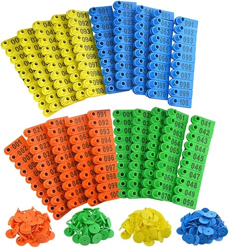 WMYCONGCONG 400 unidades de 1-100 etiquetas de plástico para orejas de ganado para cabras, ovejas y cerdos, azul, amarillo, naranja, verde