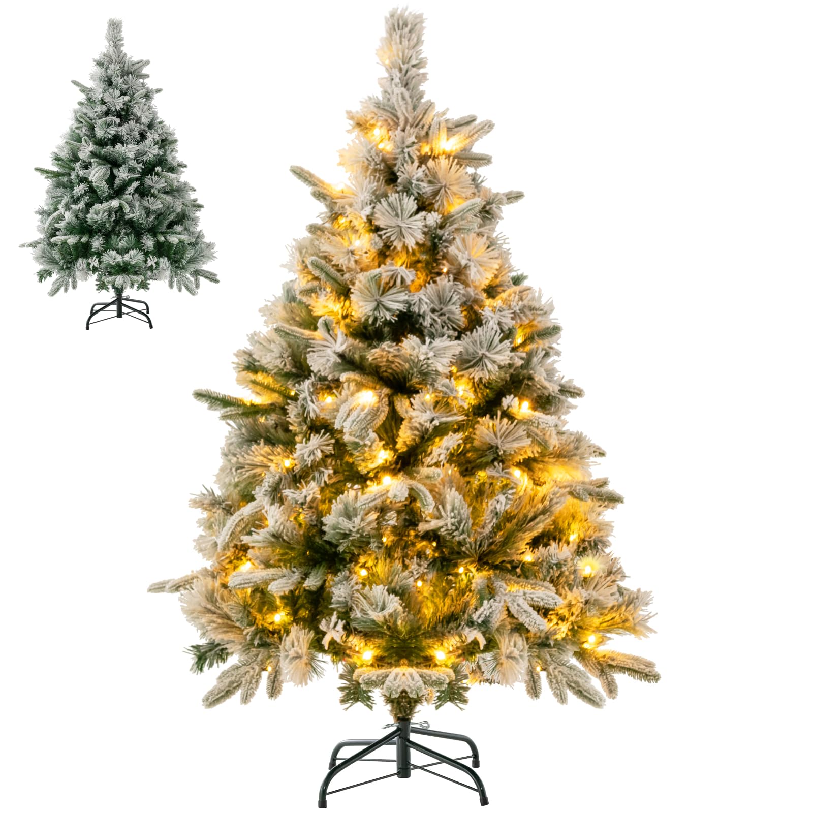 Multigot 4.5FT/6FT Christmas Tree, Pre-Lit LED Lights Xmas Trees with Metal Base, Multicolor Festival Xmas Tree for Indoor Decorations(4.5FT)