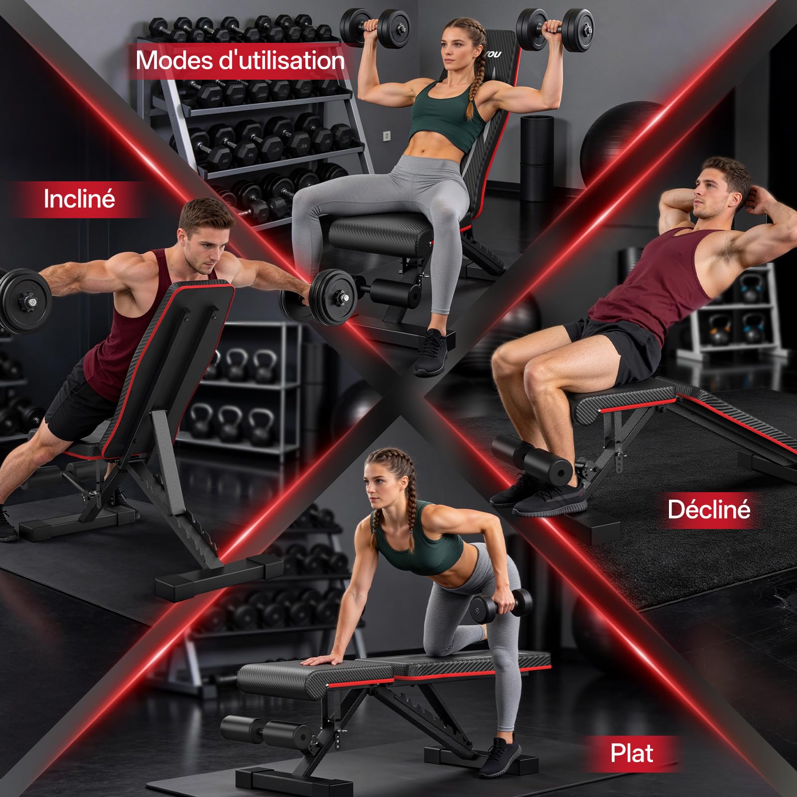 PASYOU Banc de Musculation Pliable, Charge 300kg, Banc de Fitness Réglable Multifonction pour Entraînement Corps Complet, Banc de Sport avec Poignées pour Maison et Salle de Sport (PA350)