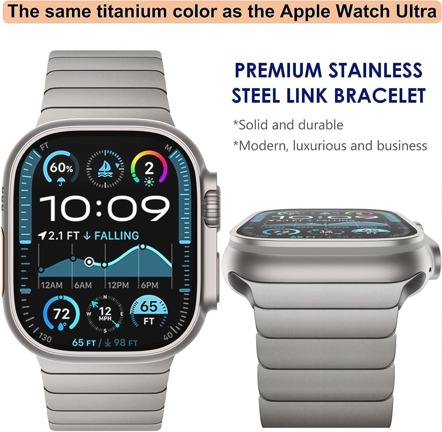 WINGLE Compatible for Apple Watch Band Ultra 3/2/1 Band Ultra 49mm Series 11 10 46mm 45mm 44mm 42mm SE 3/2/1 Series 9 8 7 6 5 4 3 2 1 Men, Magnetic Classy Casual Business iWatch Metal Bands, Titanium - Image 2