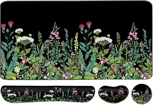 Miniatura 15 de Juego de Alfombrilla de Ratón y Teclado, Alfombrilla de Ratón Extendida + Soporte de Reposamuñecas para Teclado, Espuma Viscoelástica Ergonómica de