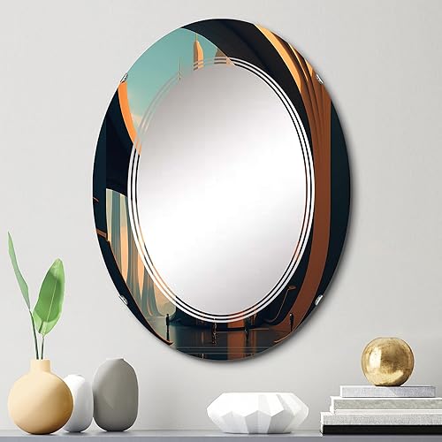 Miniatura 10 de DesignQ Futuristic Architectural Building V - Espejo de tocador, espejos de baño, espejos de pared para sala de estar, dormitorio, espejo ovalado,