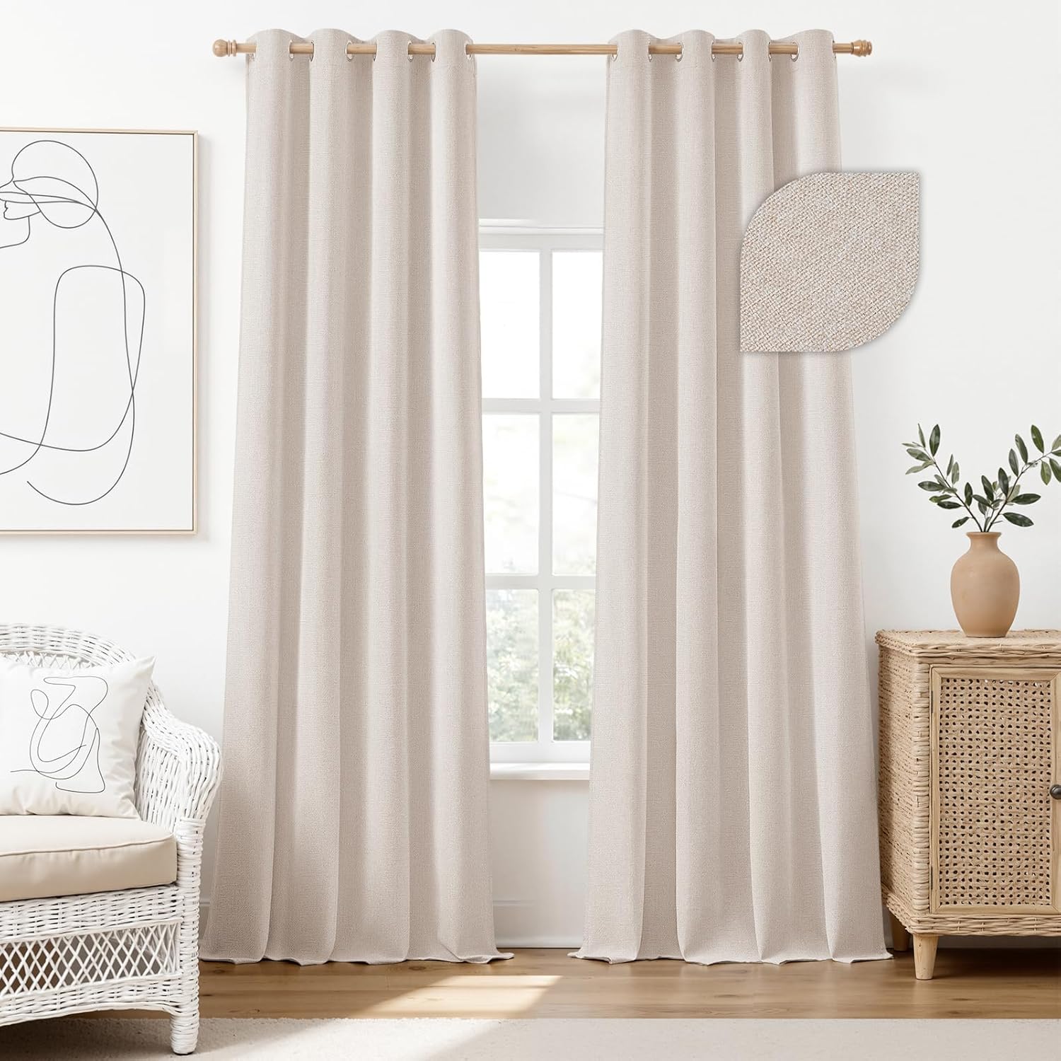Linen Natural Textured Drapes Thermal Insulated Luxury Curtains for Modern nursery