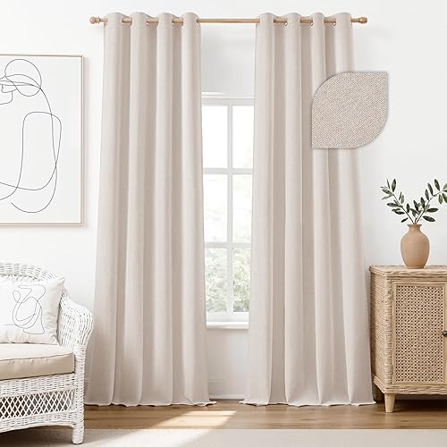 Miniatura 1 de HOMEIDEAS Cortinas 100% opacas beige de 84 pulgadas de largo, cortinas de lino sintético con textura natural, cortinas de lujo con aislamiento