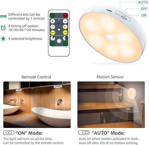 Miniatura 5 de Warm Color LED Closet Lights Motion Sensor Step Light, USB Rechargeable Battery Operated Puck Lights, Dimmable Under Cabinet Counter Lighting for