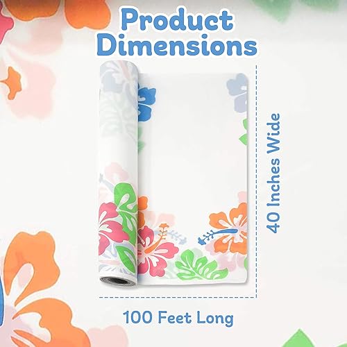 Miniatura 3 de Podzly Rollo de mantel tropical  Funda desechable de plástico de 100 pies para fiestas hawaianas, Luau, Tiki, Aloha, verano. Duradero, impermeable,