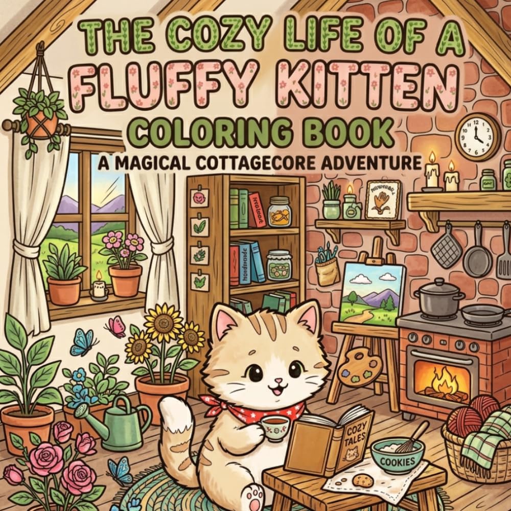 The cozy life of a Fluffy kitten: Cozy Cat Coloring Pages Featuring Fluffy Kittens, Sweet Homes, Gardens, and Everyday Joy