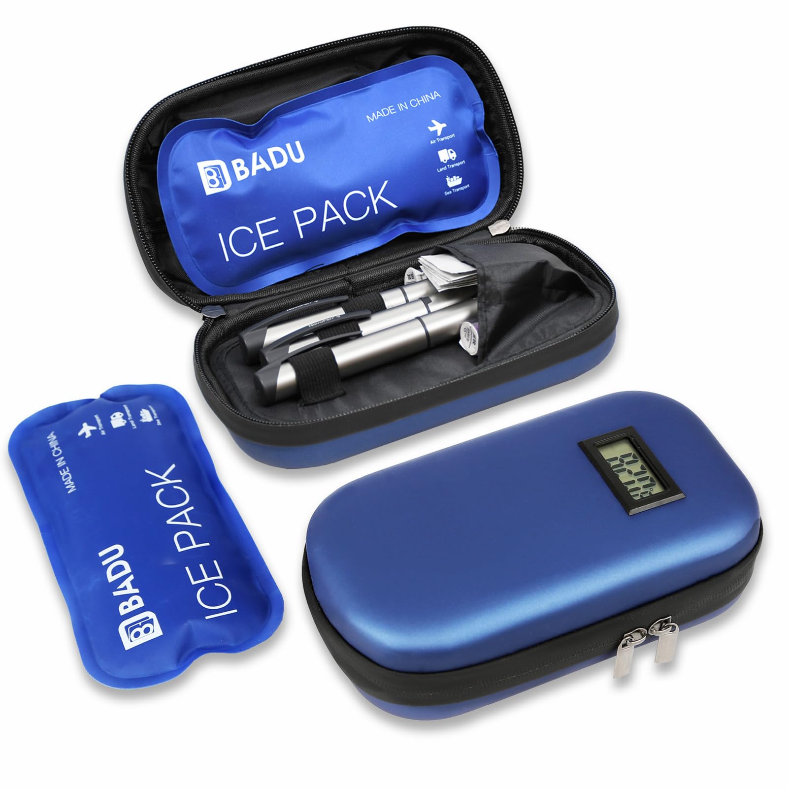 Insulin Cooler Travel Case TSA Approved Medication Diabetic Cooler for Daily Life Trip with Thermometer Temperature Display Refrigerated Medicine Organizer Bag Includes 1 Ice Pack