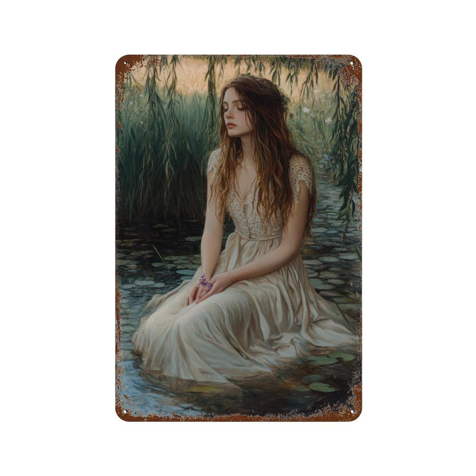 xiaoxiaoshen Ophelia Dark Academia Victorian Gothic Decor Antique Oil Painting Rustic Vintage2 Wall Decor Art Metal Tin Poster Modern Home Decor Art Home Bar Shop Decorations Vintage Sign 30x20cm