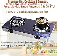 Vista 3 de Hothit Estufa de gas de 2 quemadores de propano al aire libre, 28600 BTU, encendido automático portátil GLP vidrio templado para camping, barbacoa