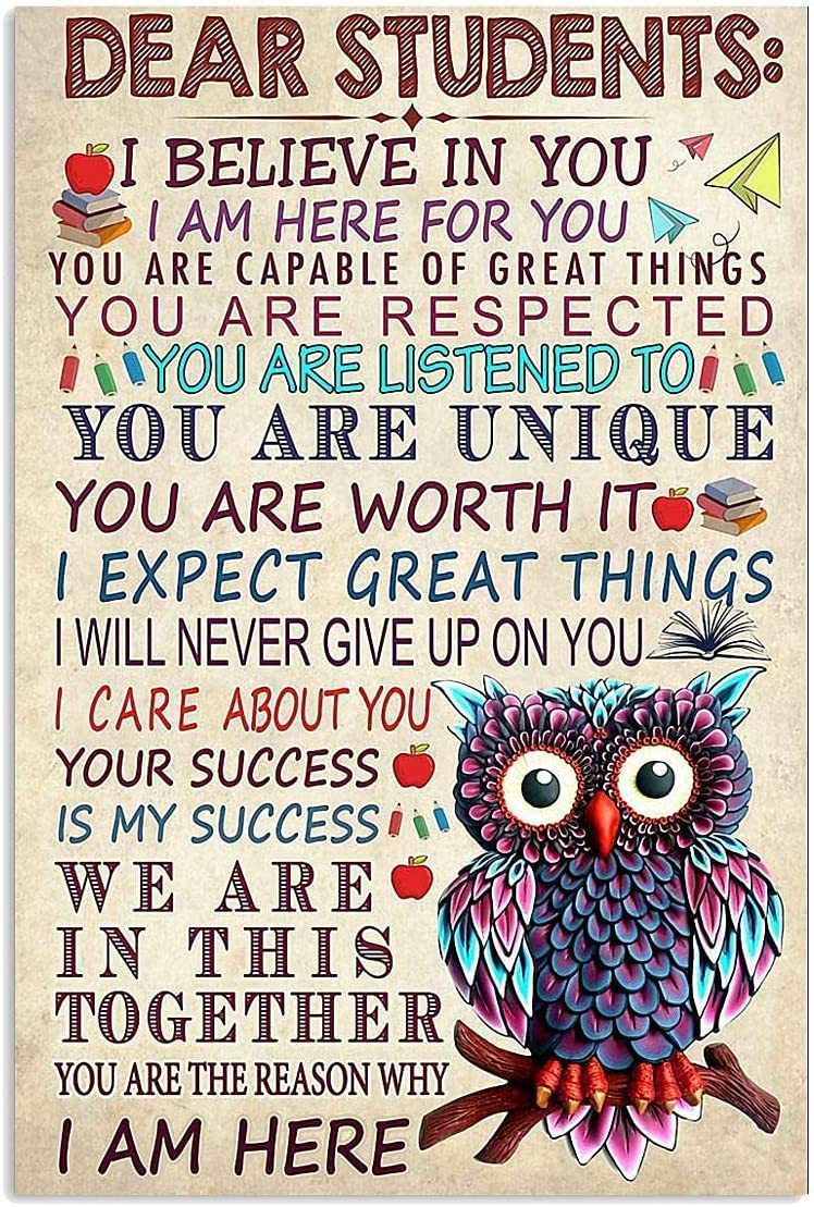 rayprint Classroom Knowledge Metal Signs Dear Students Posters Classroom School Club Decor Retro Plaque Wall Decor 12x16 Inches