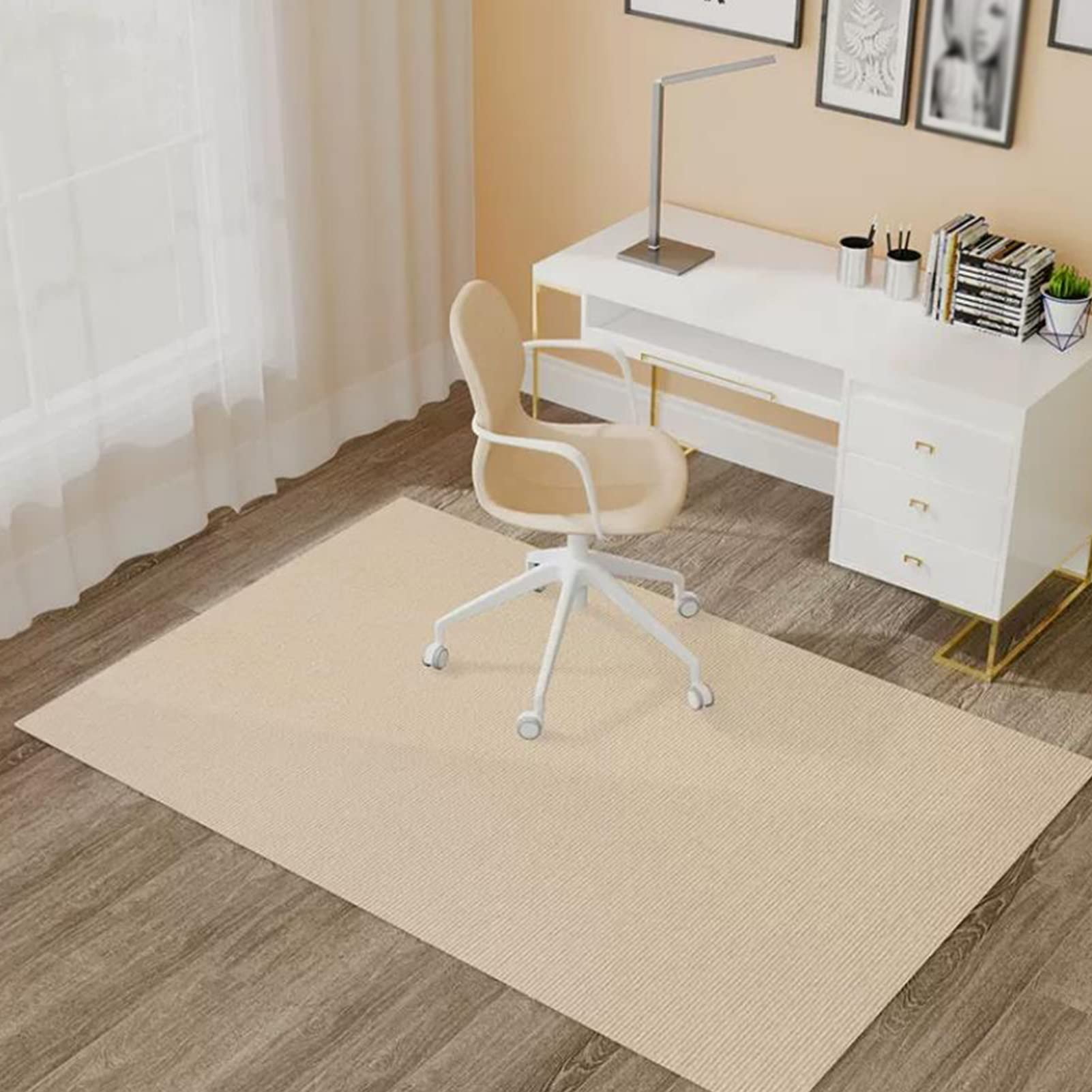 Office Chair Mat for Carpet, Desk Chair Mat, Abrasion and scratch resistant, water resistant, protection for hardwood or tile floors, under office chairs/entryway/balcony ( Color : Beige white , Size