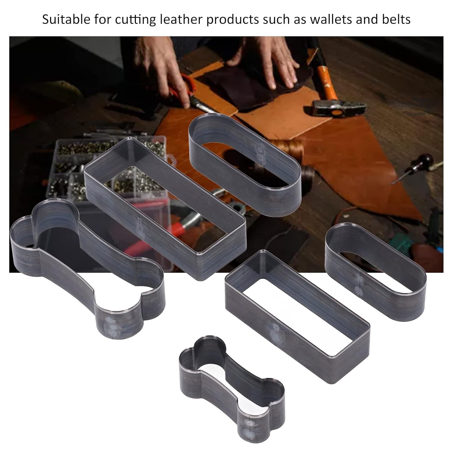 Leather Cutting Dies with Storage Case, Hollow Rectangle Hole Punch Cutter Oval Metal Cut Dies Manual Punching Machine Making Craft Kit for DIY Handmade Home Decoration Belt Key Chain Jewelry