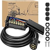 Nilight Heavy Duty 7-Way Trailer Plug 8FT Extension Cable with Weatherproof Junction Box - RV Trailer Wiring Harness