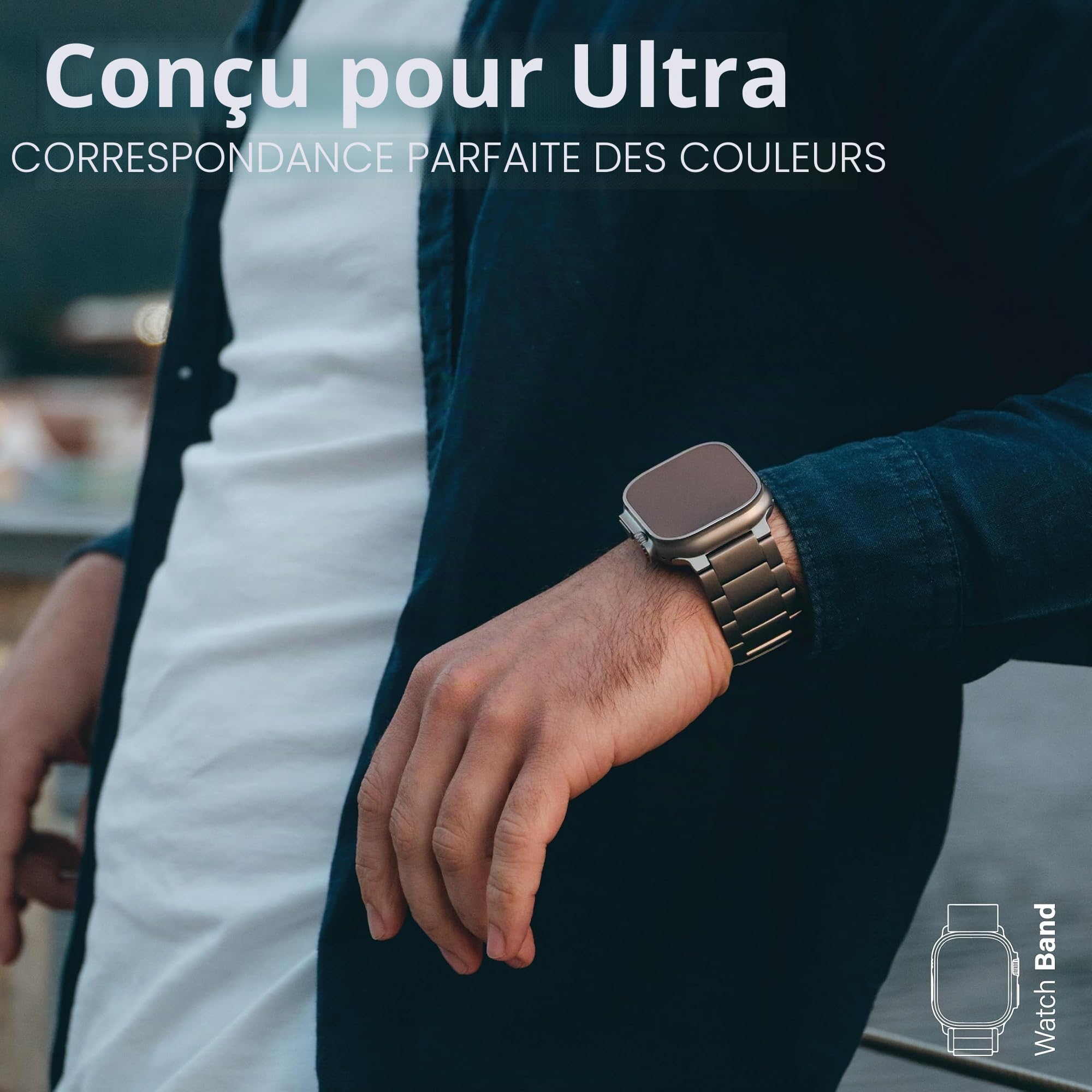 KORDIZ Bracelet de montre en titane T01 (Max) - Compatible avec Apple Watch Ultra 2 et Ultra (49 mm) - Bracelet de montre en titane réglable avec fermoir sécurisé - Bracelet de couleur