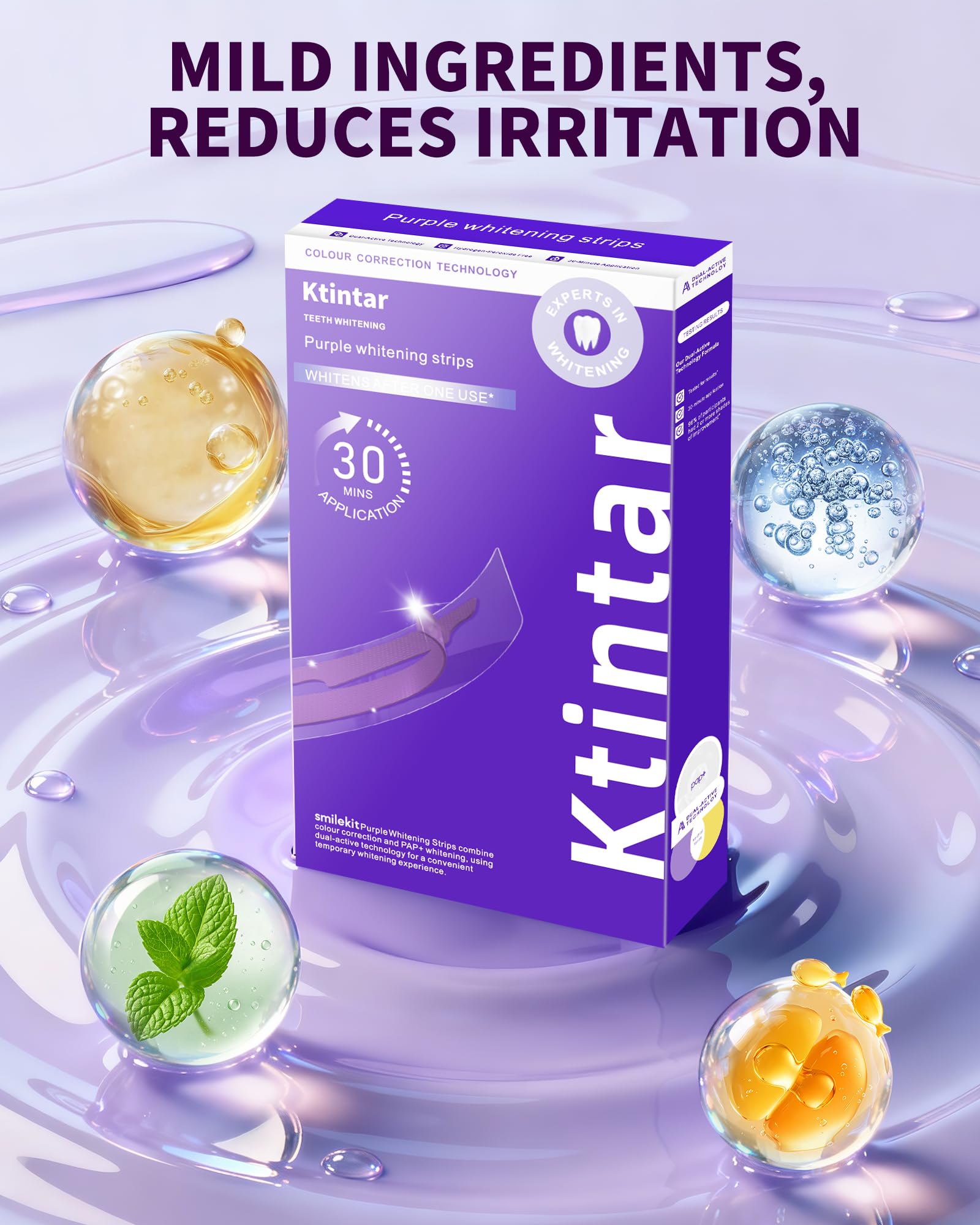 Ktintar Purple Whitening Strips, Color Correcting Purple Teeth Whitening Strips for Sensitive Teeth, Removes Yellow Stains, Enamel Safe, 30 Min Treatment, 14 Treatments, 28 Strips — view 9