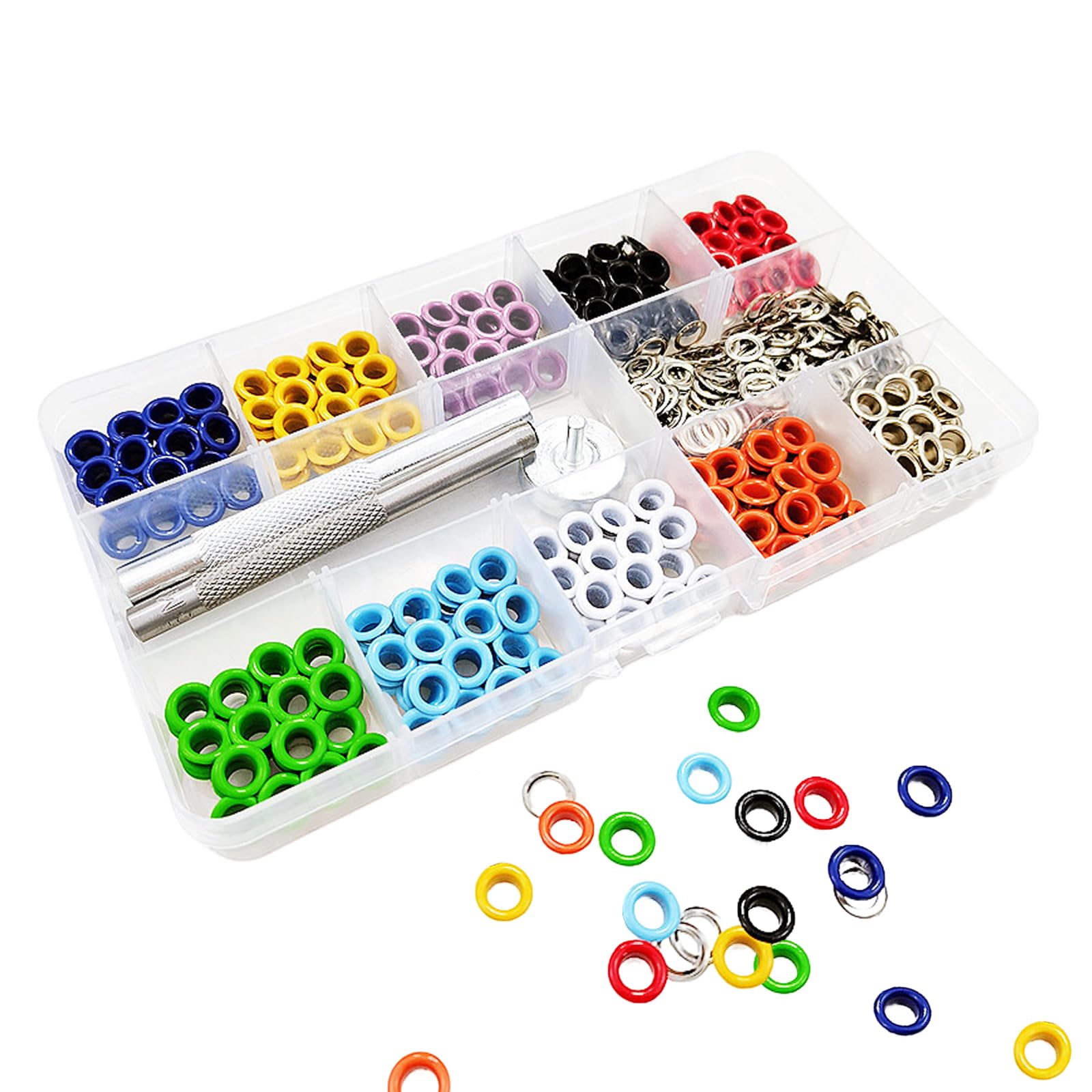 LIANHATA 両面ハトメキット 10種色400組 レザークラフト 5mm 底鋲 打ち具セット 穴あけ 打ち具 DIY 手作り パーツ 収納ケース付き ベルト バッグ 靴 飾り用