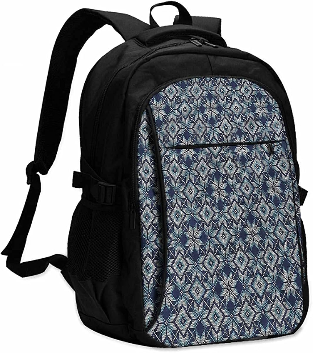 Canvas Backpack for School Blue and White Fits 15.6 Inch Laptop