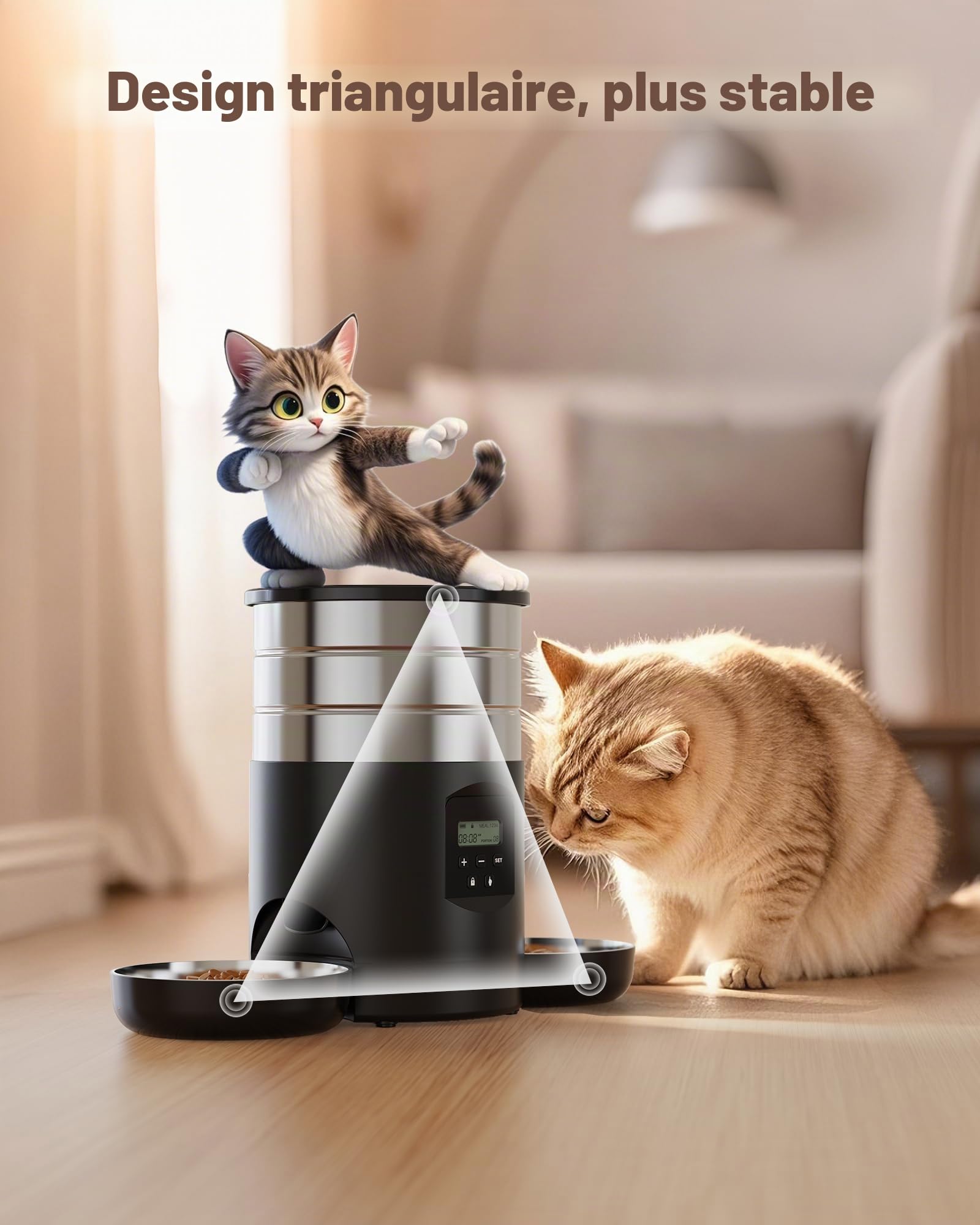 Distributeur Croquettes Chat Automatique Double: Inox Distributeur Croquettes Chien avec 2 Bols - Acier Inoxydable Gamelle Electronique pour Chat - 5L Mangeoire Programmable pour Petite/Moyenne Animau