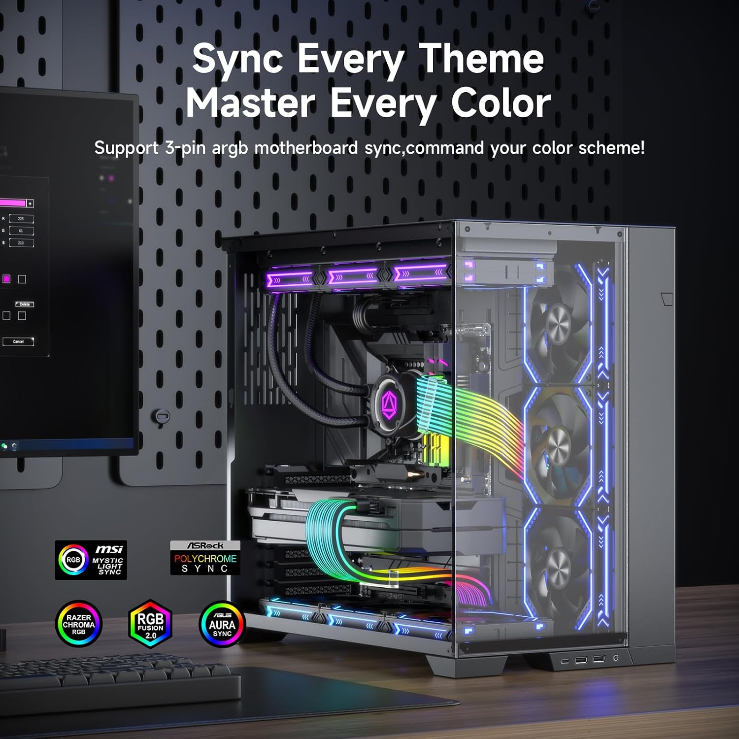 Sirlyr RGB PC Cables,Strimmer 3 * 8 pin PSU Extension Cable,5V 3Pin Sync ARGB,for Graphic Card Power Supply,Computer Case Decoration Black Style - 5