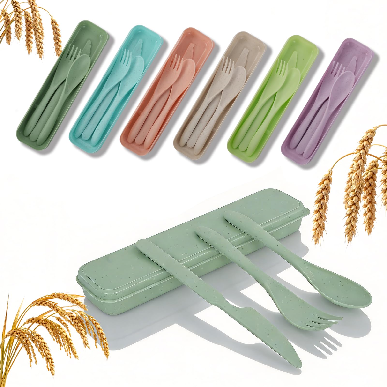 DIYJEP 6 Sets Travel Cutlery Set with Case, Portable Utensils(6 Colours)