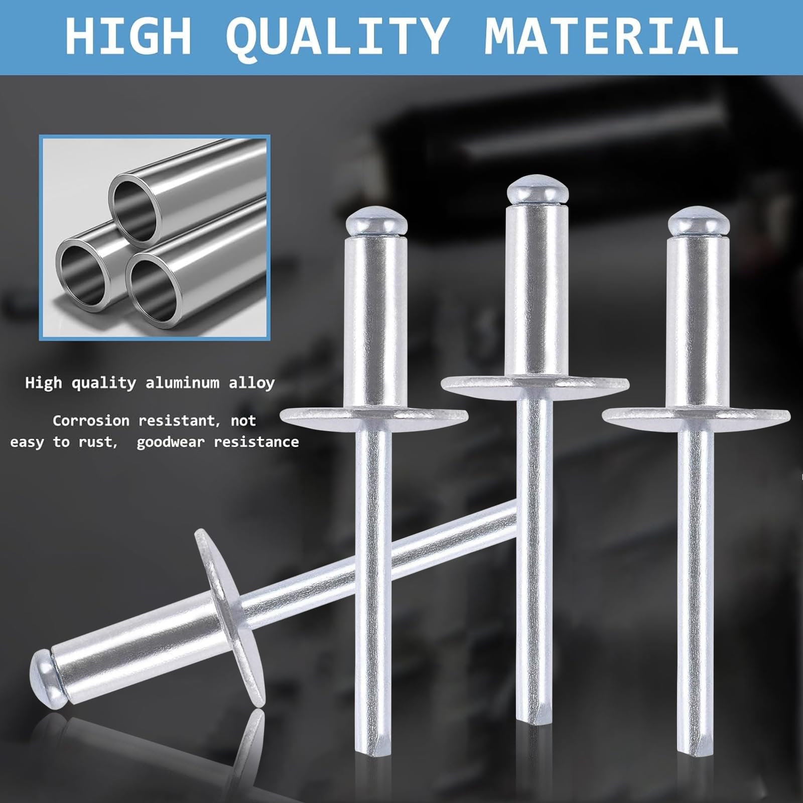 Blinde Klinknagels Klinknagel Set Gereedschap KEESIN 740 STKS 6.4mm/6mm/5mm/ 4mm/3.2mm Aluminium Trek-klinknagels Voor Doe-het-zelf Pop Klinknagels Diverse Maten