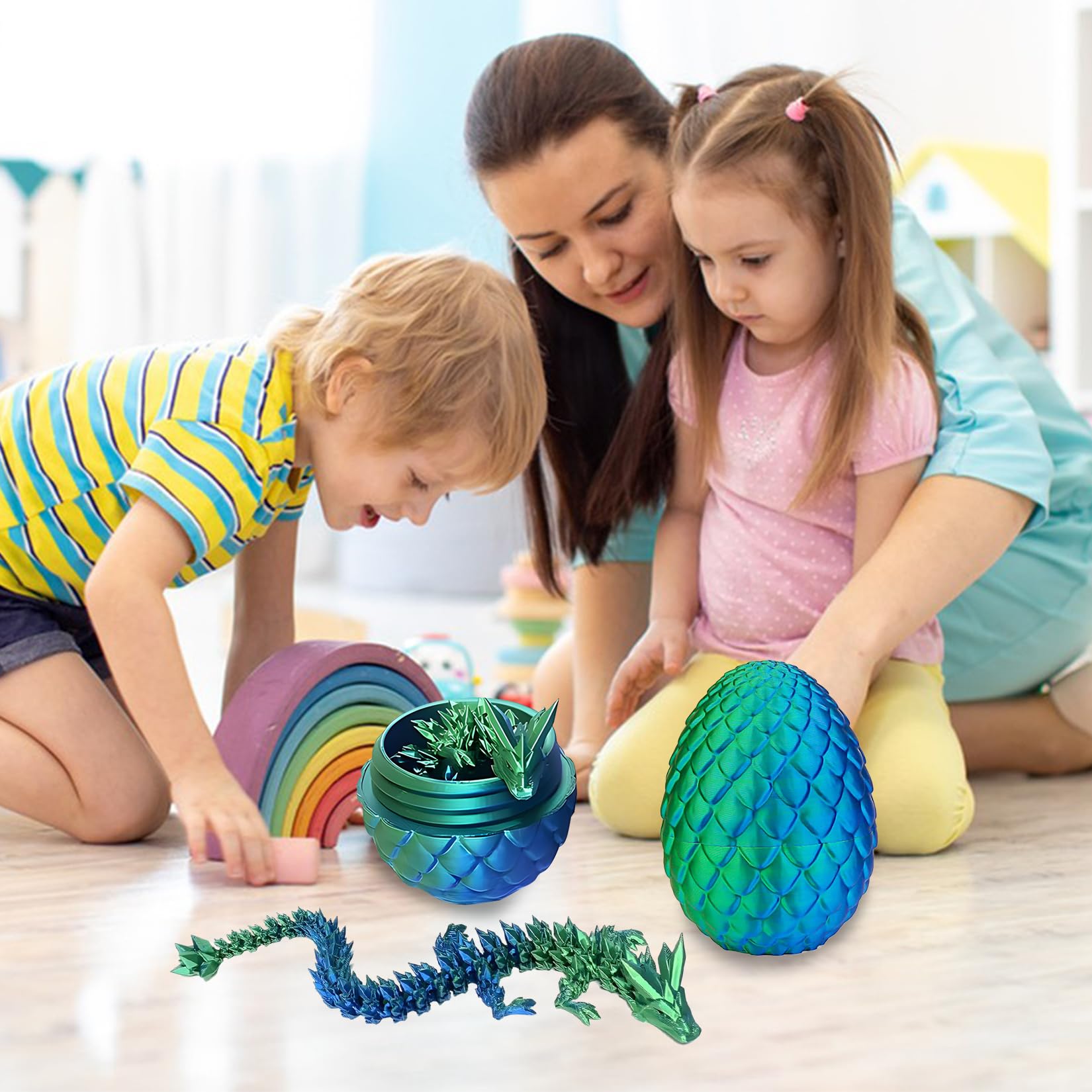 Uovo di Drago Stampato in 3D con Figure di Drago Mobili di Drago per Natale Pasqua Compleanno Carnevale Adulti Bambini Regali Giocattol i(Verde)
