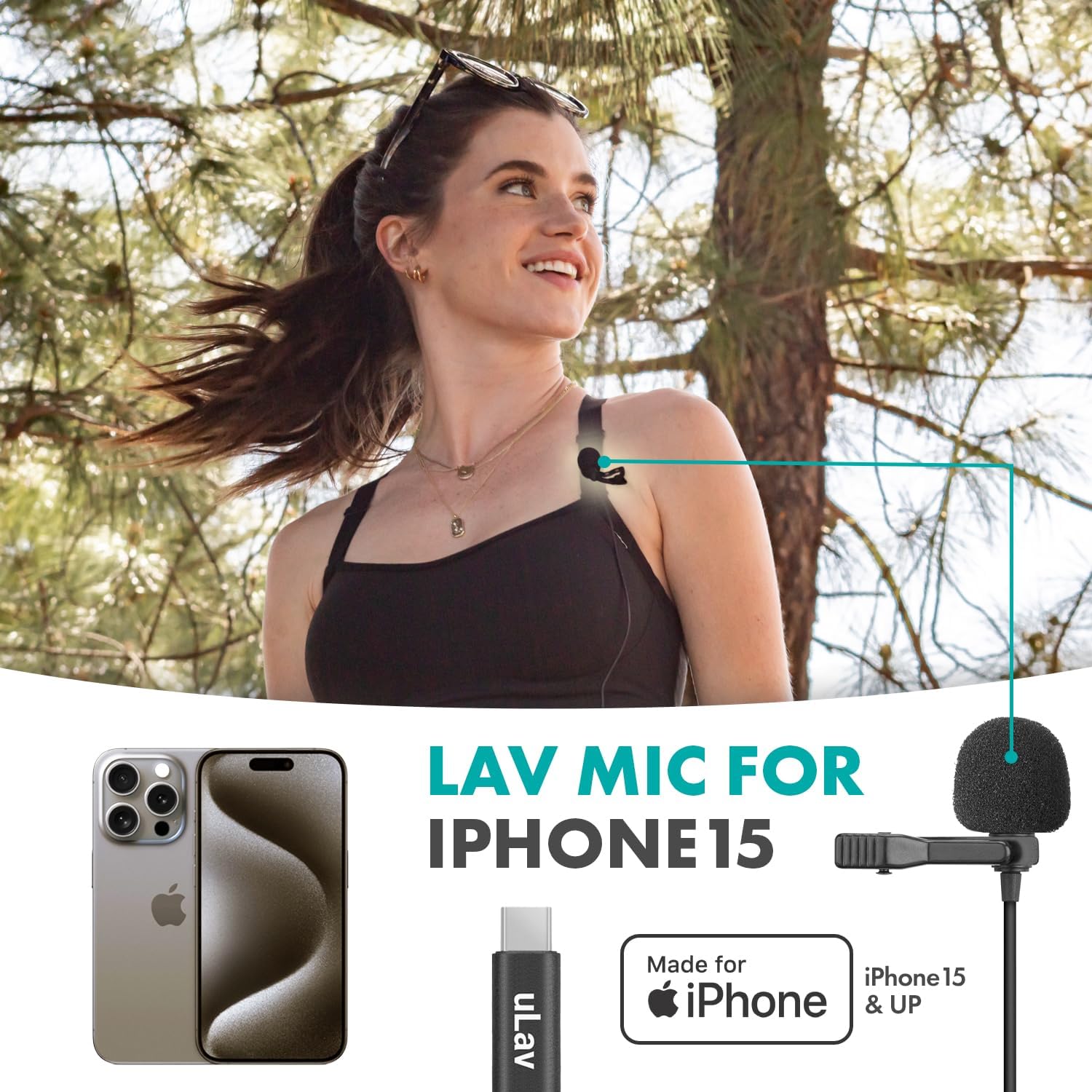 Movo uLav-IP USB-C Wired Omnidirectional Lavalier Clip On Microphone for iPhone 15, Lapel Microphone for YouTube, Vlogging, Interviews