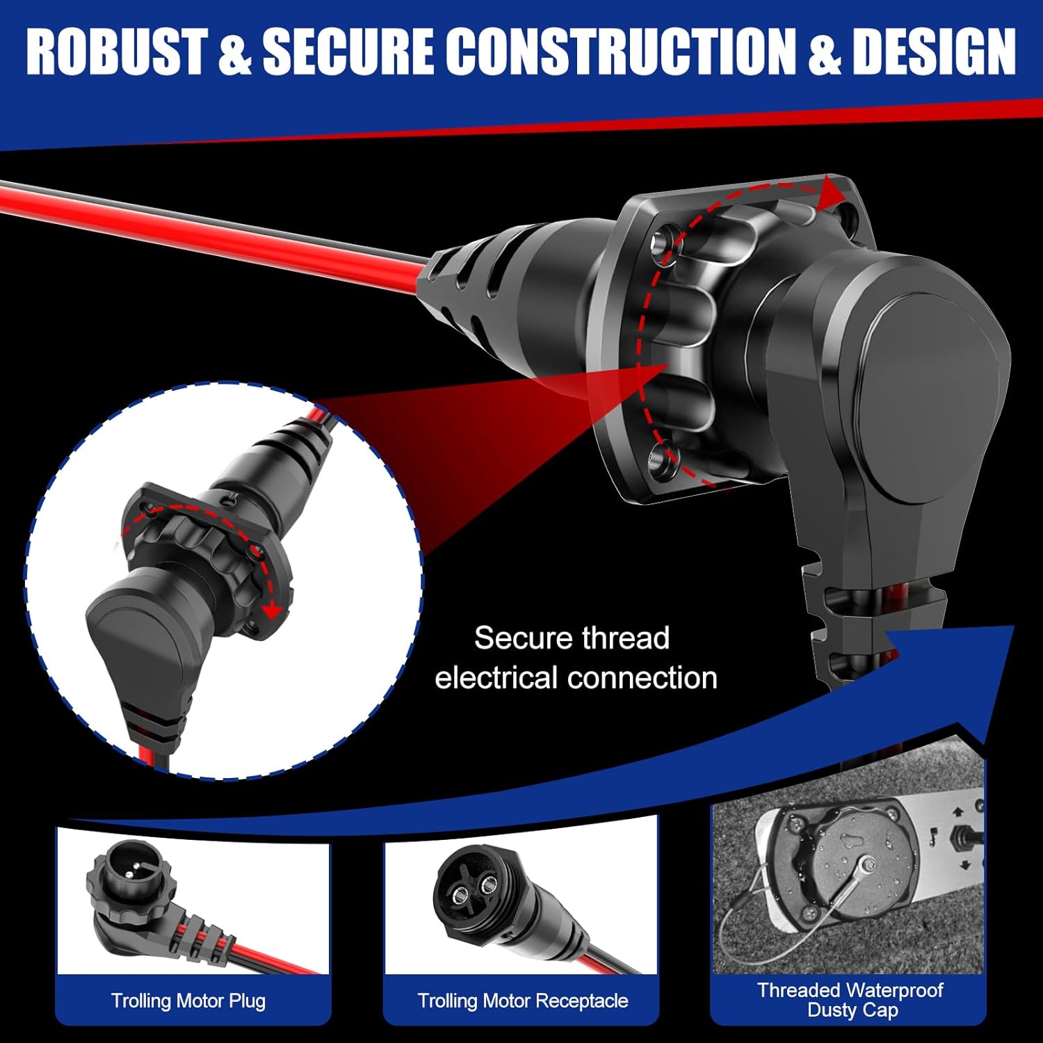 1865120 MKR-28 Trolling Motor Plug and Receptacle Compatible With Minn Kota Freshwater and Saltwater Trolling Motors 12V/24V/36V/48V Male Female Trolling Motor Connector Watertight Quick Connect