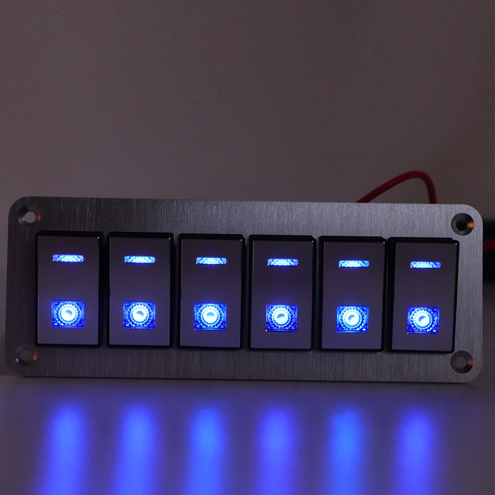 Pannello interruttore a rocker a 6 gang 12 V 24 V LED blu impermeabile SPST On Off interruttore pre-cablato per auto barca camion UTV con telaio in lega di alluminio