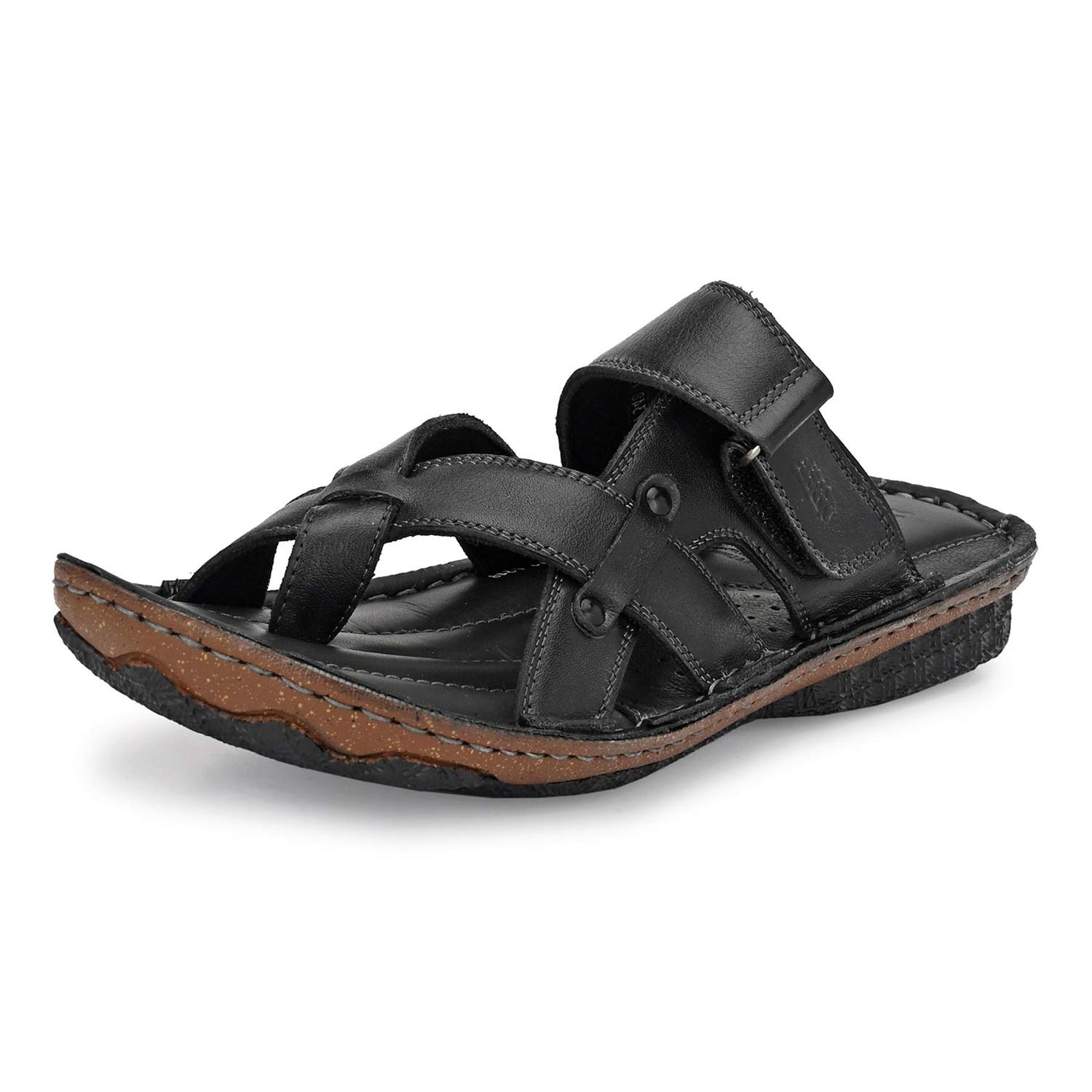 hitz Men's Black Leather Toe Ring Slippers-picture-10
