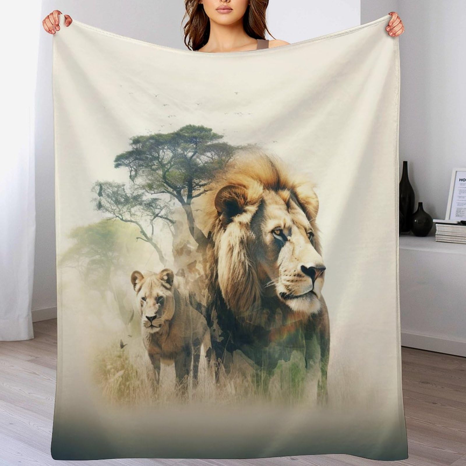 Couverture polaire flannel lion thermique pour une isolation maximale du lit et canapé