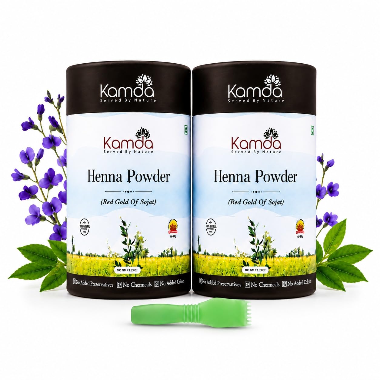 Kamda Sojat GI-Tag Natural Henna Powder for Hair & Beard 300g | 100% Pure Mehndi Leaves | Chemical-Free Hair Colour with Rich Lawsone | No PPD No Ammonia | Vacuum Packs with Brush Kit-picture-22
