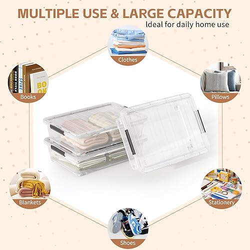 Miniatura 7 de Paquete de 3 cajas de almacenamiento con ruedas debajo de la cama, contenedores de plástico de 40 cuartos de galón con tapas de cierre seguro y