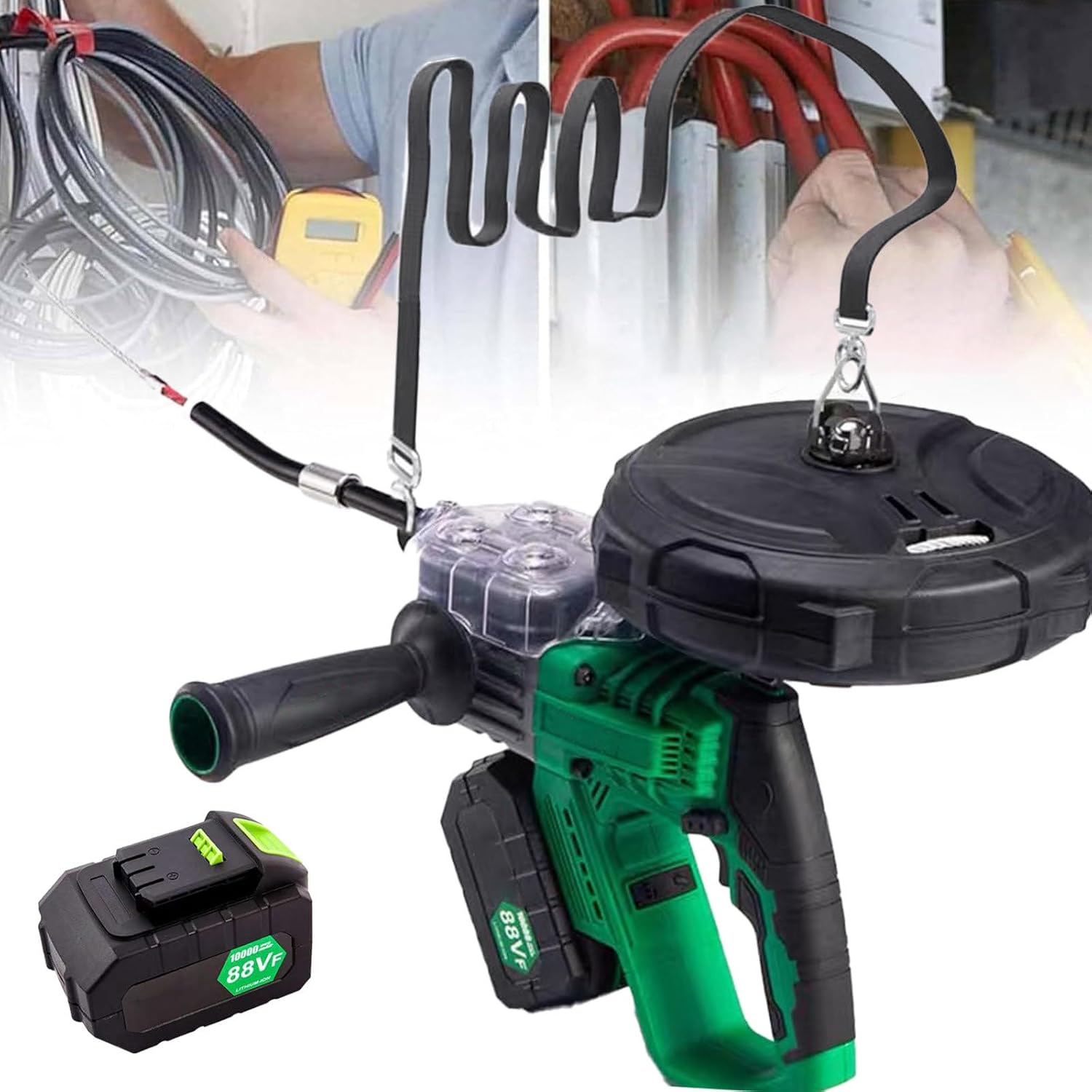 NYANS Portable Automatic Wire, Cordless Electric stringing Wire Puller, Electrical Wire Puller, 40m/min, LED Lighting, for Pipe Decoration Communication Cable,1*Battery