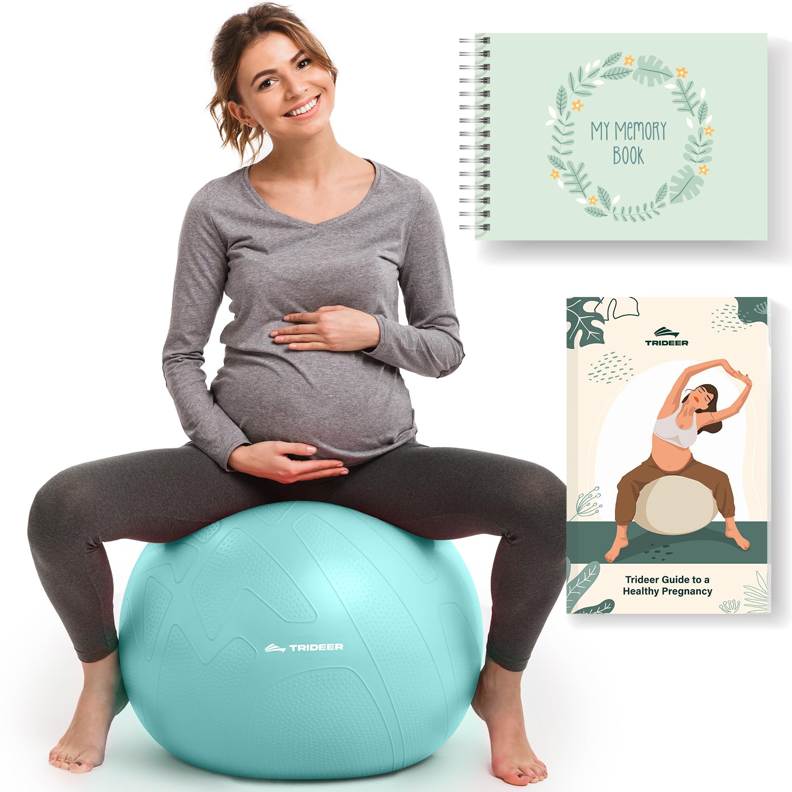 Trideer Pregnancy Ball - Exercise & Yoga Ball for Labor, Maternity & Postpartum Recovery, Eco-Friendly, Non-Latex, Includes Pregnancy Guide & Baby Memory Book
