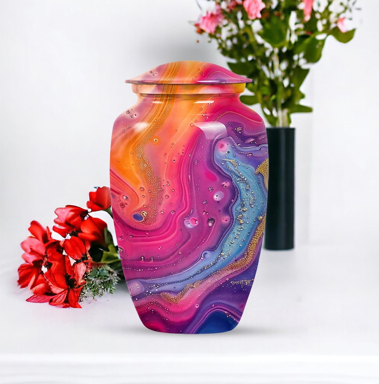 Aurora Radiance Pet Urn, Urns for Ashes, Pack of 5 (10 Inch Urn with 3 Inch Urn Set of 4), Cremation Urns for Human Ashes, Cat Urns for Ashes, Dog Urn, Blue Urns, Pet Urns